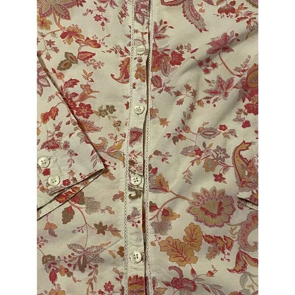 Woman’s Sonoma SZ M White/Pink Paisley-Floral Button Down Blouse - Picture 4 of 5